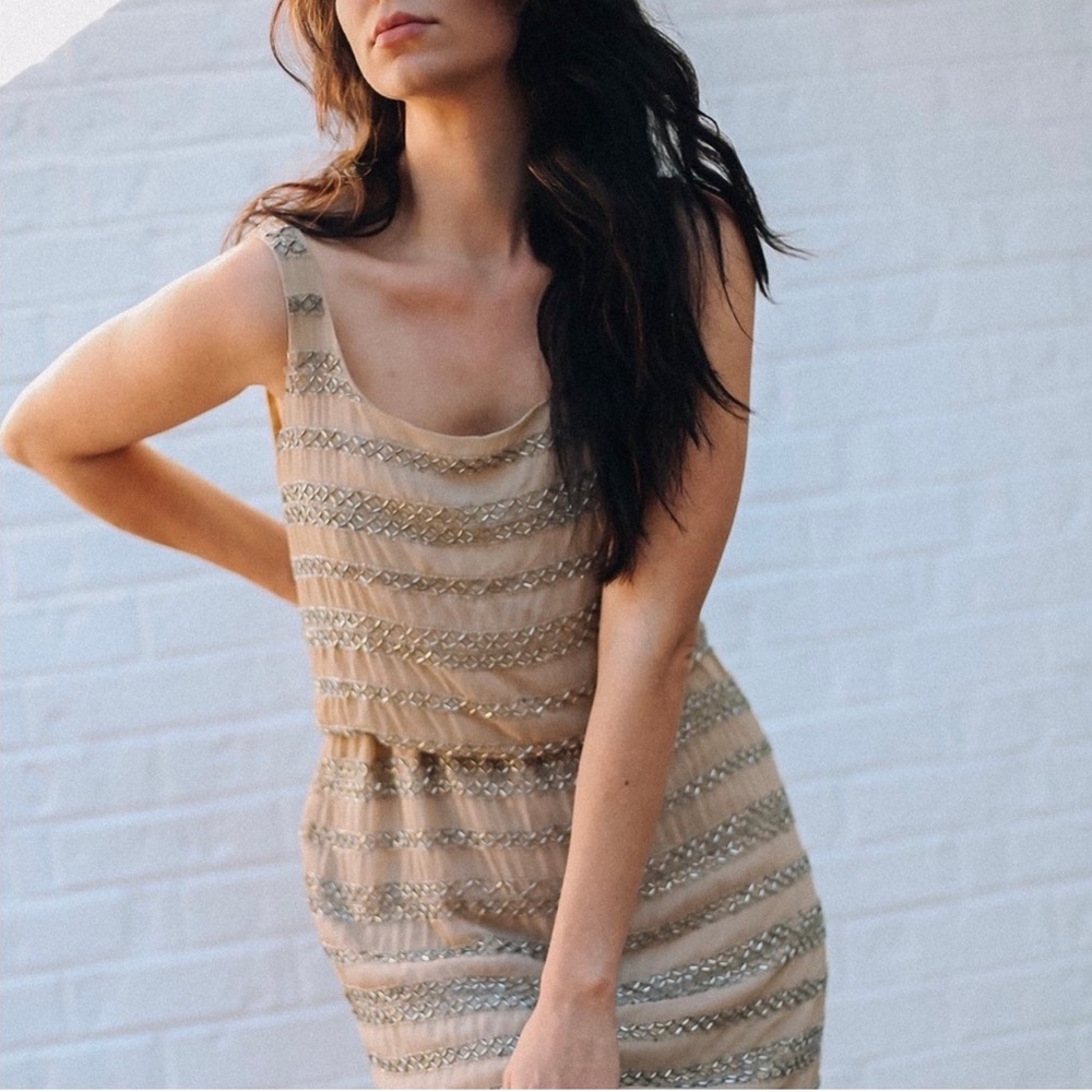 Romeo & Juliet Couture Nude Sequined Sleeveless Party Dress Size XS